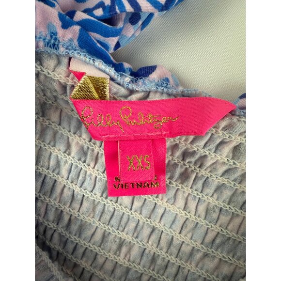 Lilly Pulitzer Kailua Smocked Dress Tie Shoulder Straps Blue and Pink XXS - Picture 4 of 6